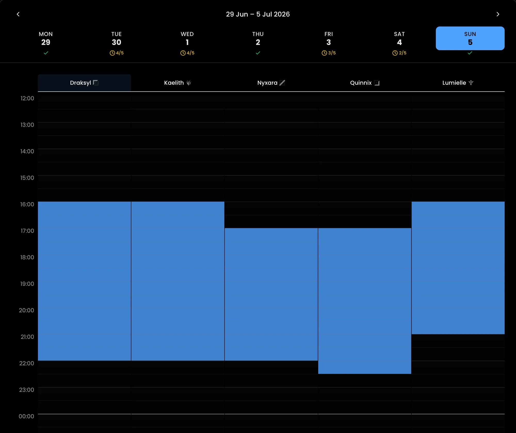 TeamManager availability calendar with the whole team's free slots for the week
